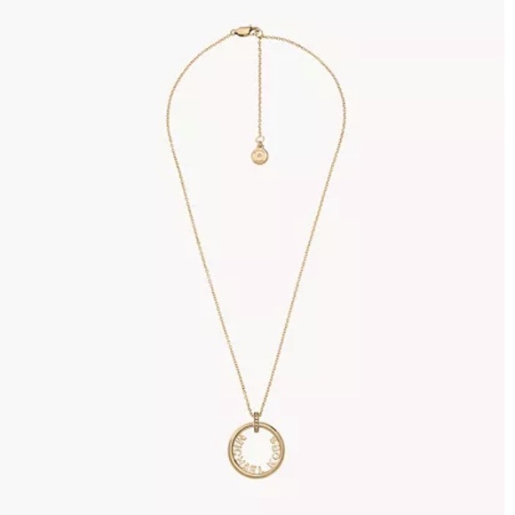 Michael Kors Gold Tone Logo Pendant With Rhinestone Accent Necklace NWT - Picture 5 of 10